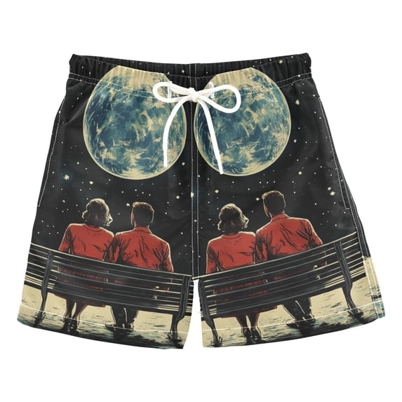 FORMRS Boys Swim Trunks Quick Dry Mesh Liner Boardshorts Sizes XS-XL, Red Sitting on The Moon