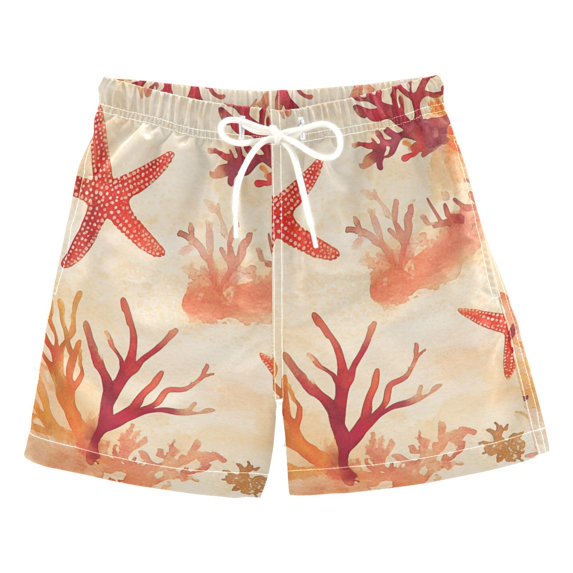 FORMRS Boys Swim Trunks Quick Dry Mesh Liner Boardshorts Sizes XS-XL, Red Starfish