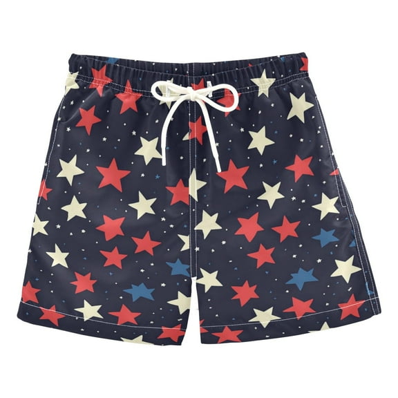 FORMRS Boys Swim Trunks Quick Dry Mesh Liner Boardshorts Sizes XS-XL, Red Starry Pattern