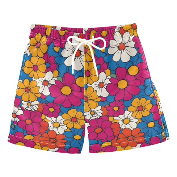 FORMRS Boys Swim Trunks Quick Dry Mesh Liner Boardshorts Sizes XS-XL, Red Whimsical Floral
