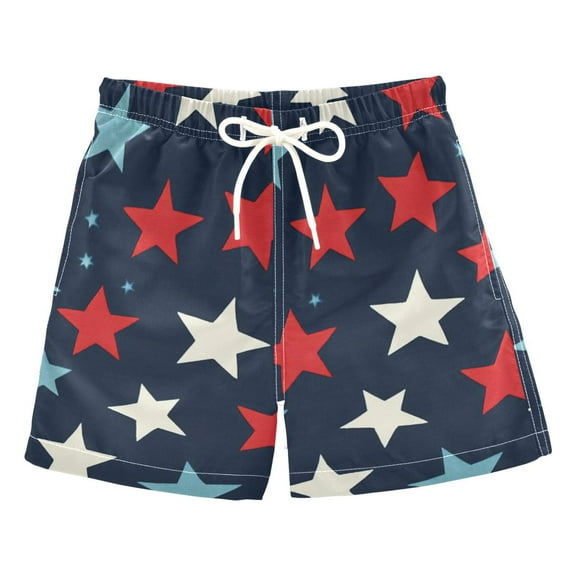 FORMRS Boys Swim Trunks Quick Dry Mesh Liner Boardshorts Sizes XS-XL, Red White Stars
