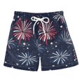 thumbnail image 1 of FORMRS Boys Swim Trunks Quick Dry Mesh Liner Boardshorts Sizes XS-XL, Red and Blue Fireworks Pattern, 1 of 7