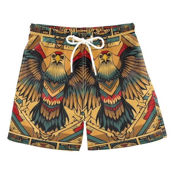 FORMRS Boys Swim Trunks Quick Dry Mesh Liner Boardshorts Sizes XS-XL, Retro Abstract Eagle