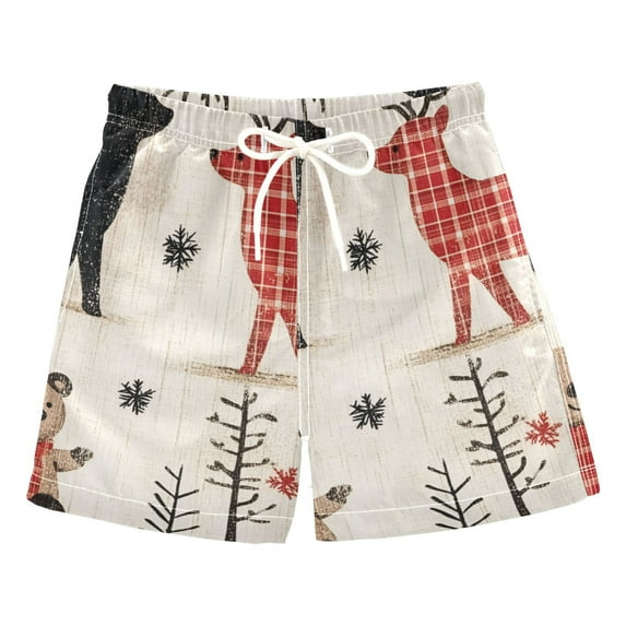 FORMRS Boys Swim Trunks Quick Dry Mesh Liner Boardshorts Sizes XS-XL, Retro Christmas Forest