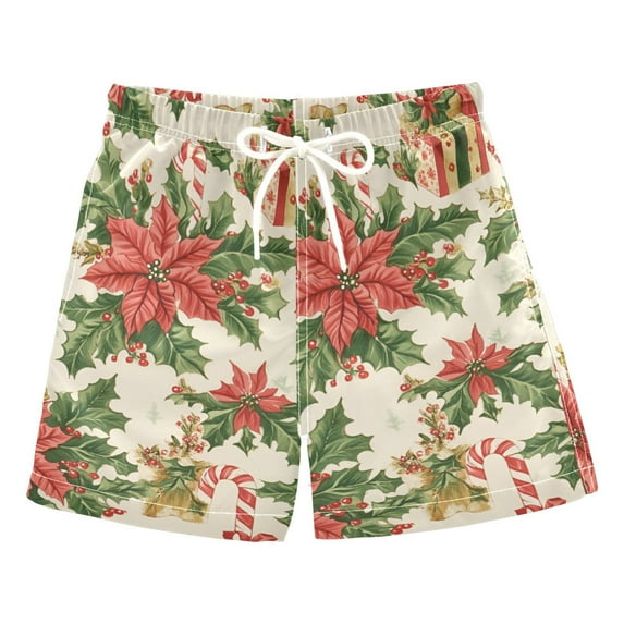 FORMRS Boys Swim Trunks Quick Dry Mesh Liner Boardshorts Sizes XS-XL, Retro Christmas Holly