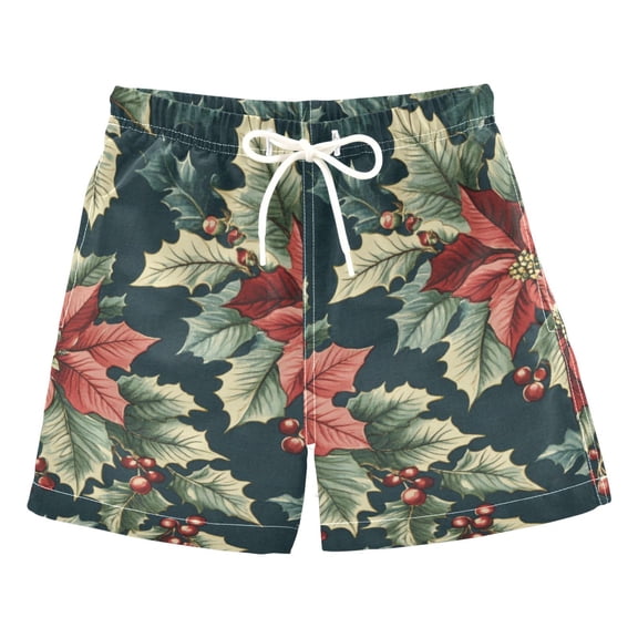 FORMRS Boys Swim Trunks Quick Dry Mesh Liner Boardshorts Sizes XS-XL, Retro Christmas Poinsettia