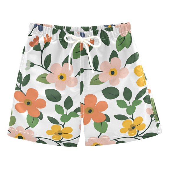 FORMRS Boys Swim Trunks Quick Dry Mesh Liner Boardshorts Sizes XS-XL, Retro Colorful Flowers