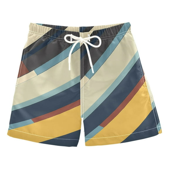 FORMRS Boys Swim Trunks Quick Dry Mesh Liner Boardshorts Sizes XS-XL, Retro Colorful Stripes