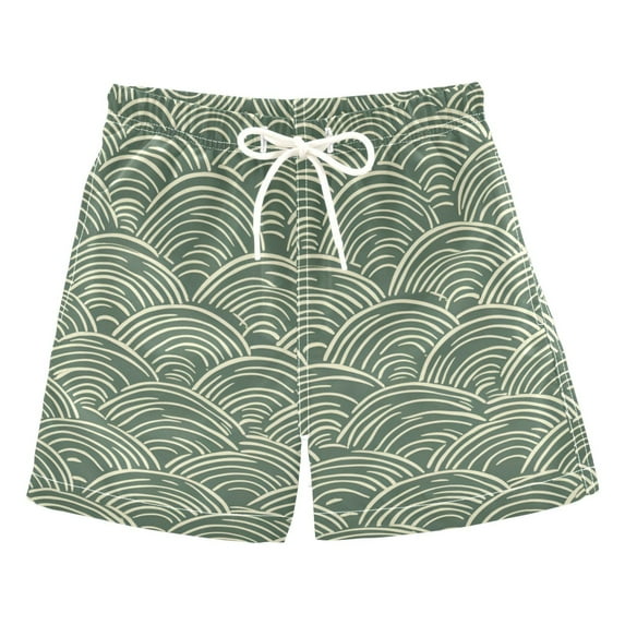 FORMRS Boys Swim Trunks Quick Dry Mesh Liner Boardshorts Sizes XS-XL, Retro Green Abstract
