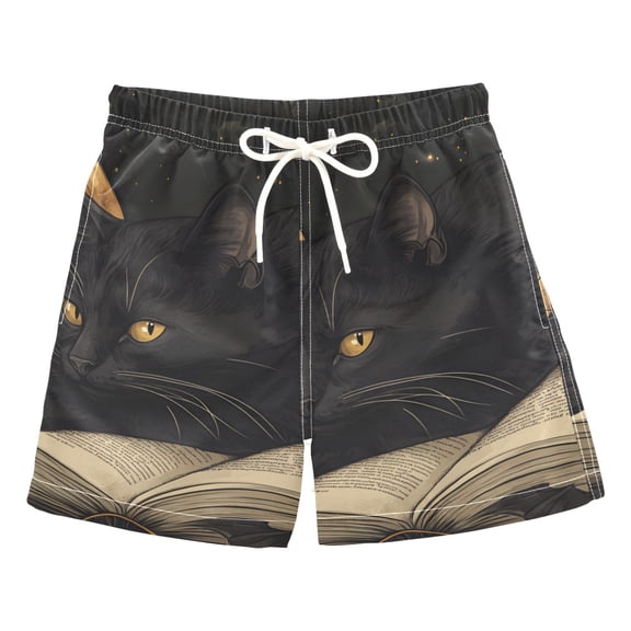 FORMRS Boys Swim Trunks Quick Dry Mesh Liner Boardshorts Sizes XS-XL, Retro Halloween Cat