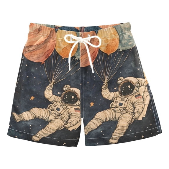 FORMRS Boys Swim Trunks Quick Dry Mesh Liner Boardshorts Sizes XS-XL, Retro Watercolor Planet