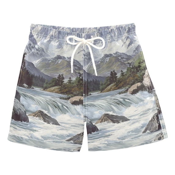 FORMRS Boys Swim Trunks Quick Dry Mesh Liner Boardshorts Sizes XS-XL, River and Mountains