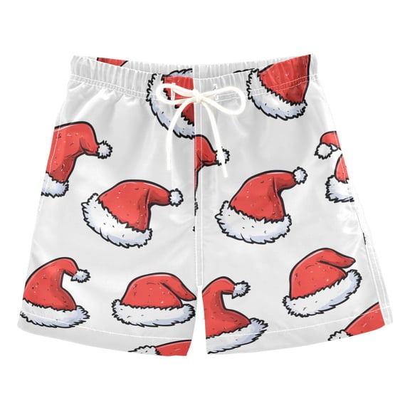 FORMRS Boys Swim Trunks Quick Dry Mesh Liner Boardshorts Sizes XS-XL, Santa Hats Pattern