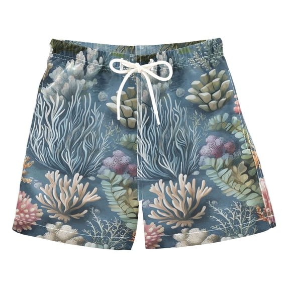 FORMRS Boys Swim Trunks Quick Dry Mesh Liner Boardshorts Sizes XS-XL, Sea Plants Pattern