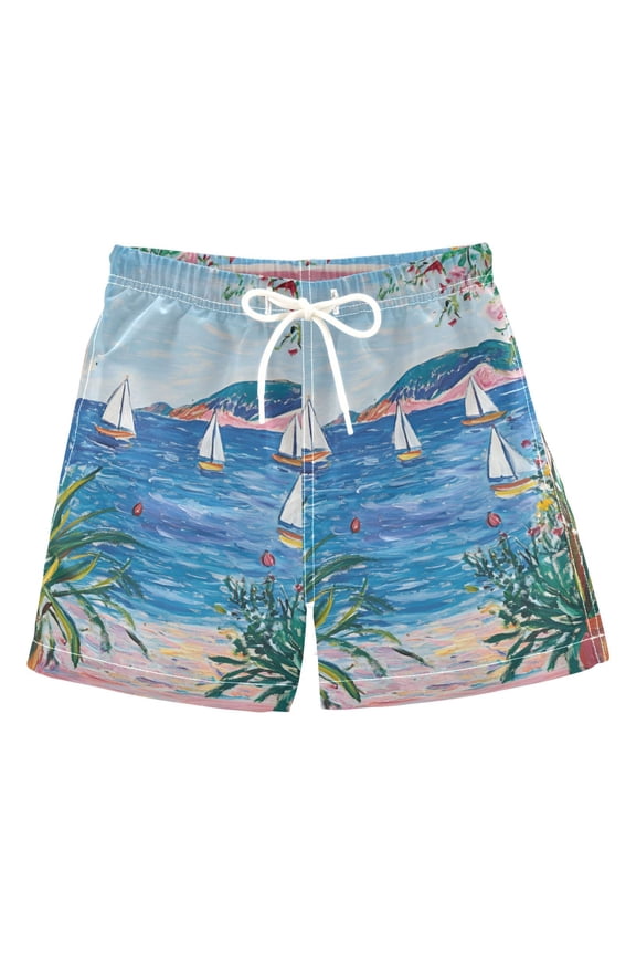 Boys Swim Trunks Quick Dry Mesh Liner Boardshorts Sizes XS-XL, Seaside Door