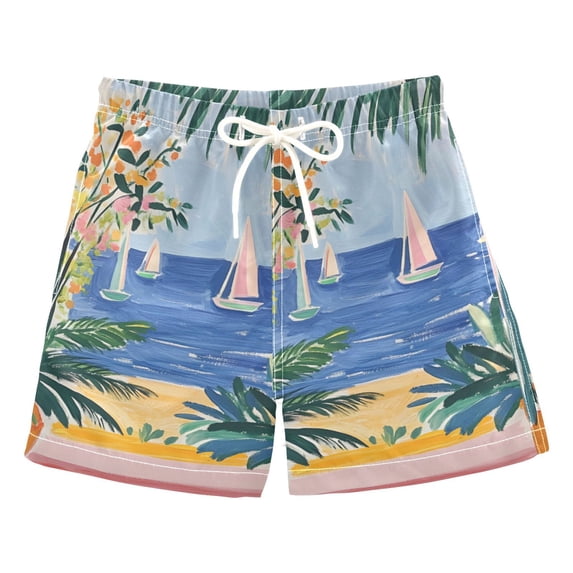 FORMRS Boys Swim Trunks Quick Dry Mesh Liner Boardshorts Sizes XS-XL, Seaside Leaves