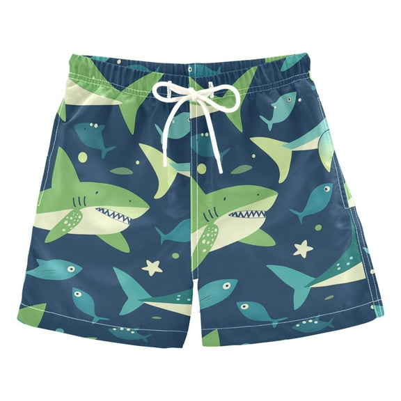 FORMRS Boys Swim Trunks Quick Dry Mesh Liner Boardshorts Sizes XS-XL, Sharks Pattern