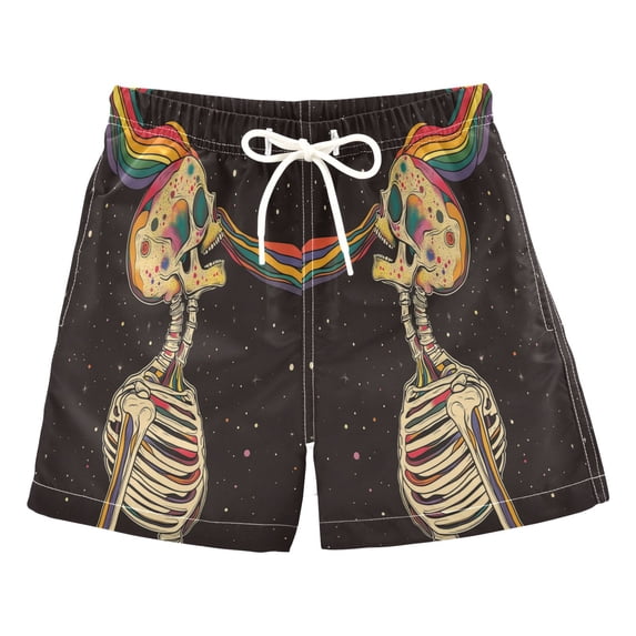 FORMRS Boys Swim Trunks Quick Dry Mesh Liner Boardshorts Sizes XS-XL, Skeleton Stripes