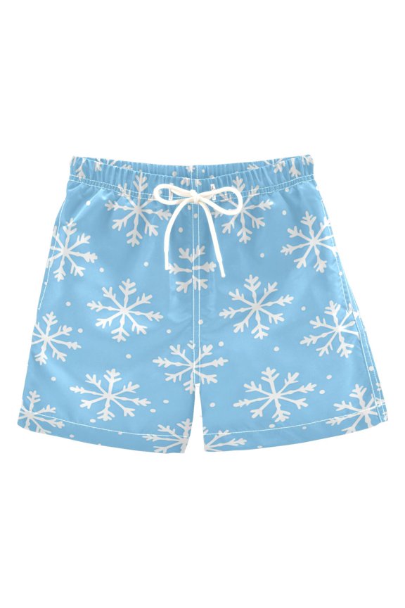 Boys Swim Trunks Quick Dry Mesh Liner Boardshorts Sizes XS-XL, Snowflake Pattern