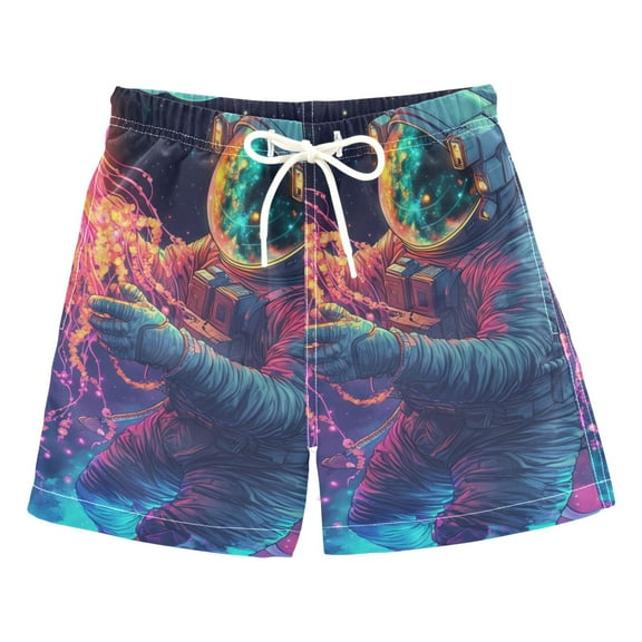 FORMRS Boys Swim Trunks Quick Dry Mesh Liner Boardshorts Sizes XS-XL, Space Astronaut