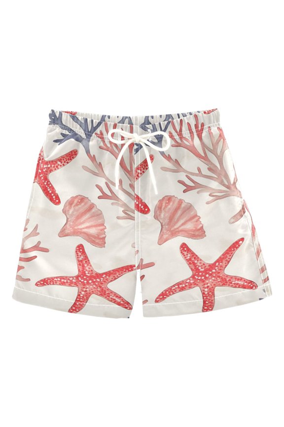 Boys Swim Trunks Quick Dry Mesh Liner Boardshorts Sizes XS-XL, Starfish Seashell