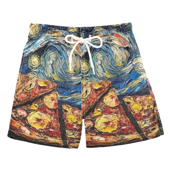 FORMRS Boys Swim Trunks Quick Dry Mesh Liner Boardshorts Sizes XS-XL, Starry Pizza
