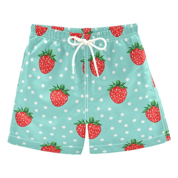 FORMRS Boys Swim Trunks Quick Dry Mesh Liner Boardshorts Sizes XS-XL, Strawberry Pattern