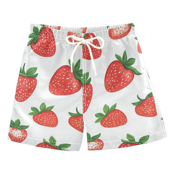FORMRS Boys Swim Trunks Quick Dry Mesh Liner Boardshorts Sizes XS-XL, Strawberry