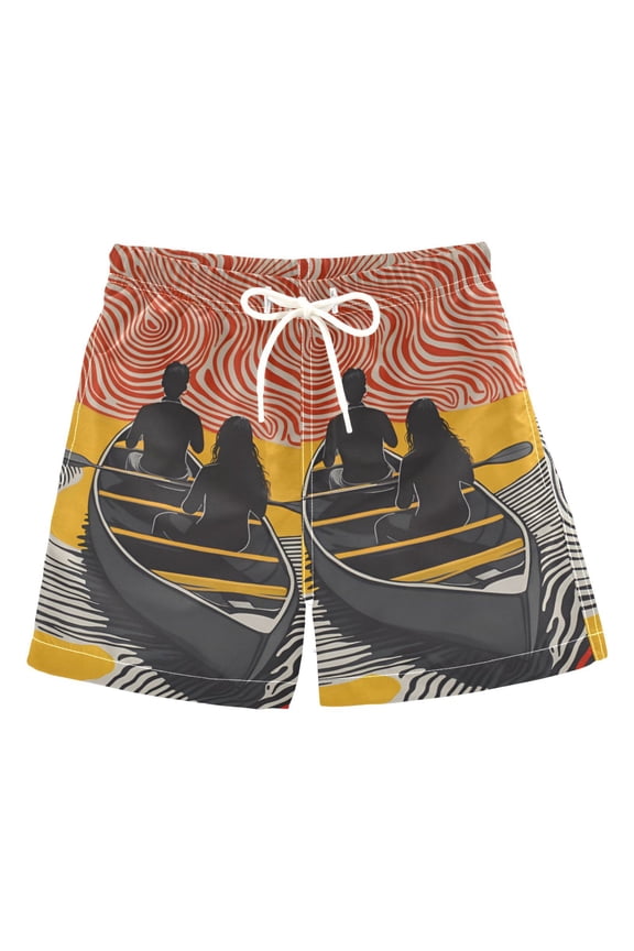 Boys Swim Trunks Quick Dry Mesh Liner Boardshorts Sizes XS-XL, Striped Boat