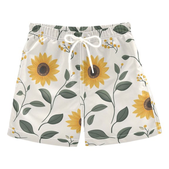 FORMRS Boys Swim Trunks Quick Dry Mesh Liner Boardshorts Sizes XS-XL, Sunflower Pattern