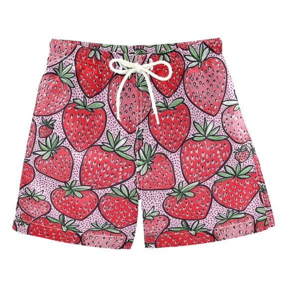 FORMRS Boys Swim Trunks Quick Dry Mesh Liner Boardshorts Sizes XS-XL, Sweet Strawberry