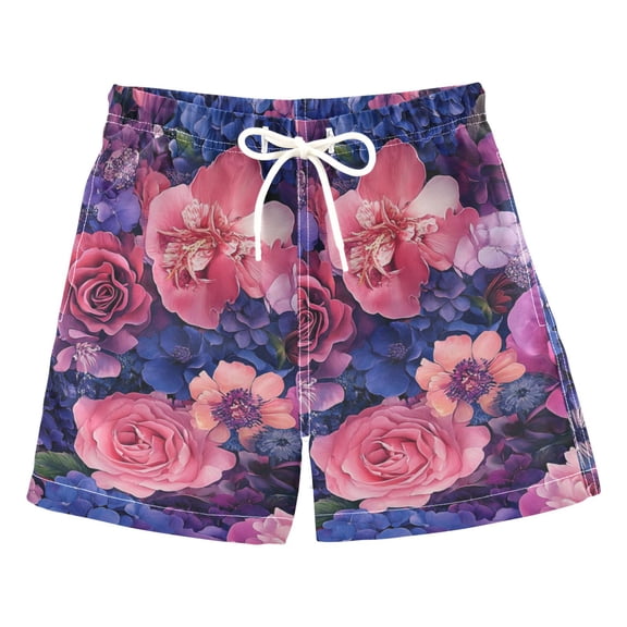 FORMRS Boys Swim Trunks Quick Dry Mesh Liner Boardshorts Sizes XS-XL, Vibrant Art Flowers