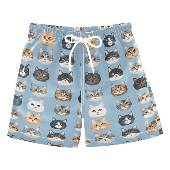 FORMRS Boys Swim Trunks Quick Dry Mesh Liner Boardshorts Sizes XS-XL, Vibrant Cute Cat