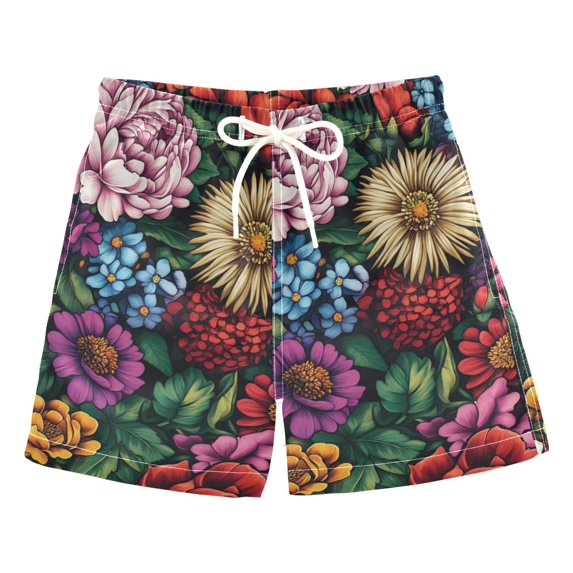 FORMRS Boys Swim Trunks Quick Dry Mesh Liner Boardshorts Sizes XS-XL, Vibrant Flowers Pattern