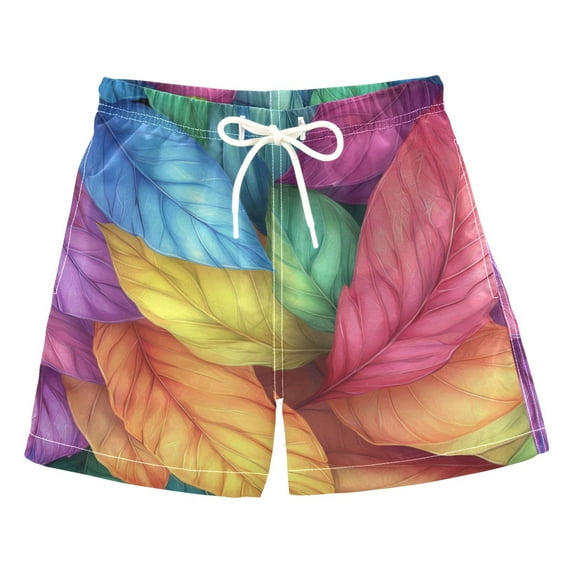 FORMRS Boys Swim Trunks Quick Dry Mesh Liner Boardshorts Sizes XS-XL, Vibrant Leaves Pattern