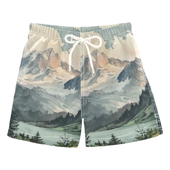 FORMRS Boys Swim Trunks Quick Dry Mesh Liner Boardshorts Sizes XS-XL, Watercolor Mountatin