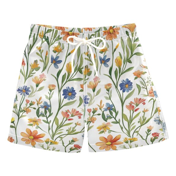 FORMRS Boys Swim Trunks Quick Dry Mesh Liner Boardshorts Sizes XS-XL, Watercolor Wildflowers Pattern