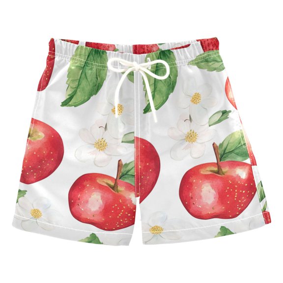 FORMRS Boys Swim Trunks Quick Dry Mesh Liner Boardshorts Sizes XS-XL, White Apple Pattern