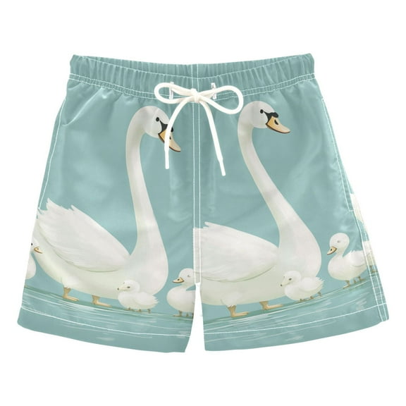 FORMRS Boys Swim Trunks Quick Dry Mesh Liner Boardshorts Sizes XS-XL, White Cartoon Swan