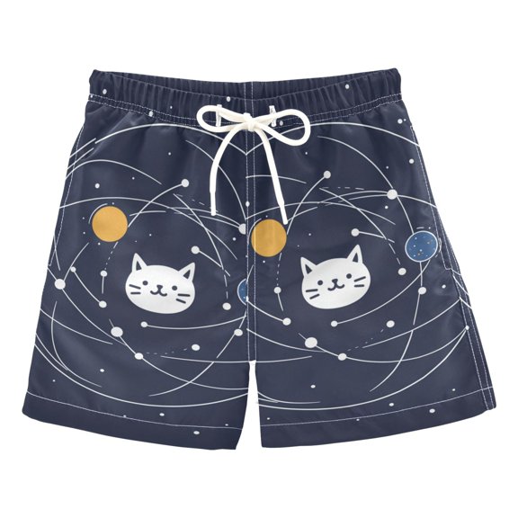 FORMRS Boys Swim Trunks Quick Dry Mesh Liner Boardshorts Sizes XS-XL, White Cat Planet