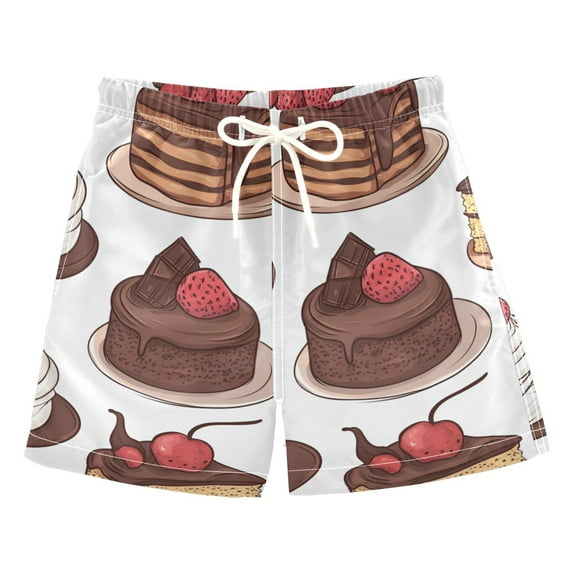 FORMRS Boys Swim Trunks Quick Dry Mesh Liner Boardshorts Sizes XS-XL, White Chocolate Cakes