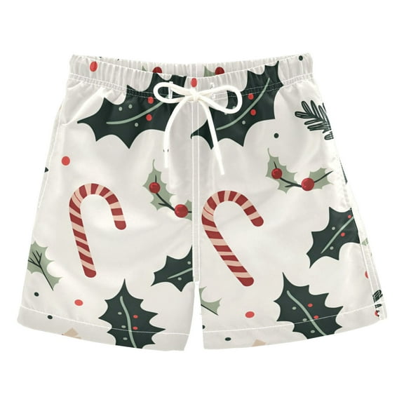 FORMRS Boys Swim Trunks Quick Dry Mesh Liner Boardshorts Sizes XS-XL, White Christmas Holly