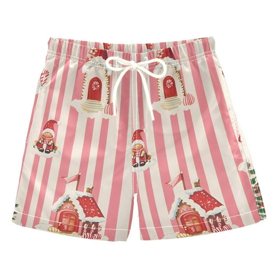 FORMRS Boys Swim Trunks Quick Dry Mesh Liner Boardshorts Sizes XS-XL, White Gingerbread Houses