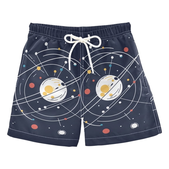 FORMRS Boys Swim Trunks Quick Dry Mesh Liner Boardshorts Sizes XS-XL, White Planet