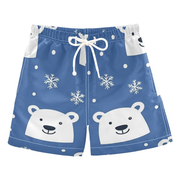 FORMRS Boys Swim Trunks Quick Dry Mesh Liner Boardshorts Sizes XS-XL, White Polar Bear