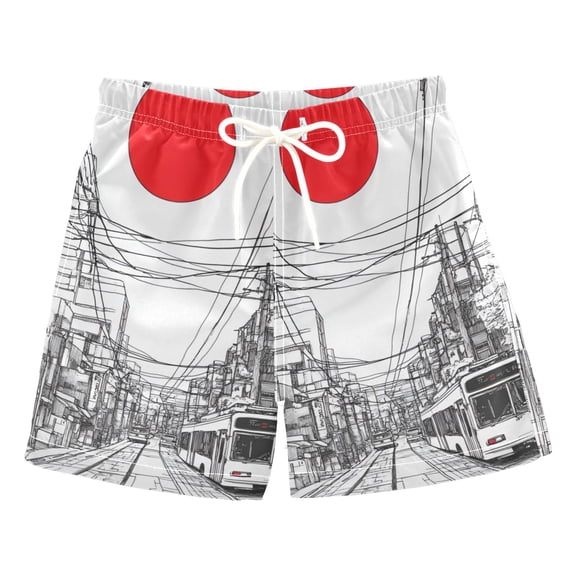 FORMRS Boys Swim Trunks Quick Dry Mesh Liner Boardshorts Sizes XS-XL, White Streets