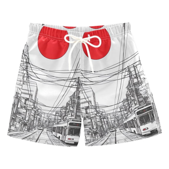 FORMRS Boys Swim Trunks Quick Dry Mesh Liner Boardshorts Sizes XS-XL, White Streets