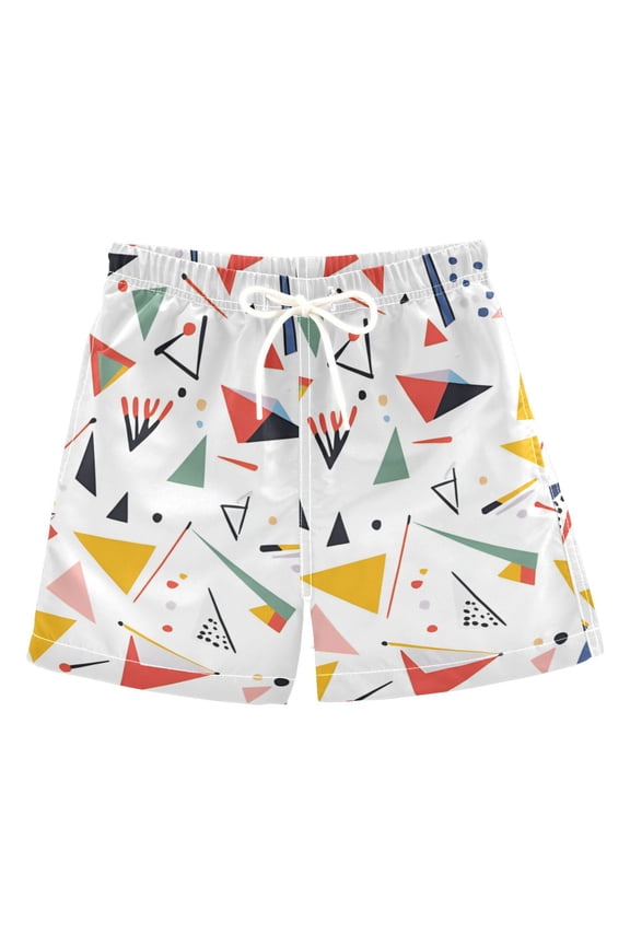 Boys Swim Trunks Quick Dry Mesh Liner Boardshorts Sizes XS-XL, White Triangles