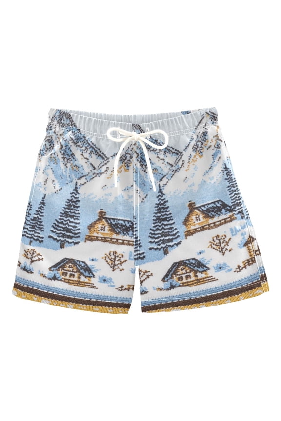 Boys Swim Trunks Quick Dry Mesh Liner Boardshorts Sizes XS-XL, Winter Village