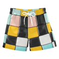 thumbnail image 1 of FORMRS Boys Swim Trunks Quick Dry Mesh Liner Boardshorts Sizes XS-XL, Yellow Checkered Pattern, 1 of 7
